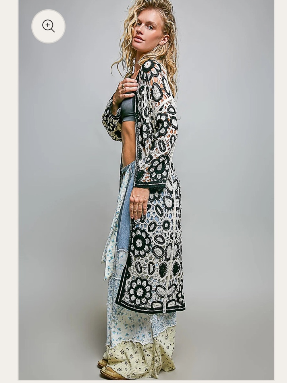 POL onyx edge boho open weave floral cardigan duster NWT OS